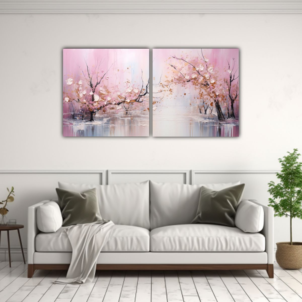 GENERICO - Cuadros Vintage En Rosa Y Dorado Estilo 100x50 Cm