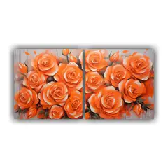 GENERICO - Cuadro Concepto Relieve De Rosas Naranjas En 100x50 Cm