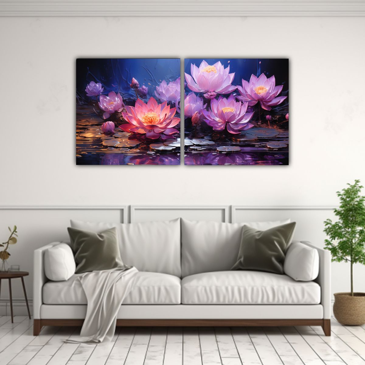 GENERICO - Pintura En Lienzo Estilo Artsy De Loto Negro 80x40 Cm