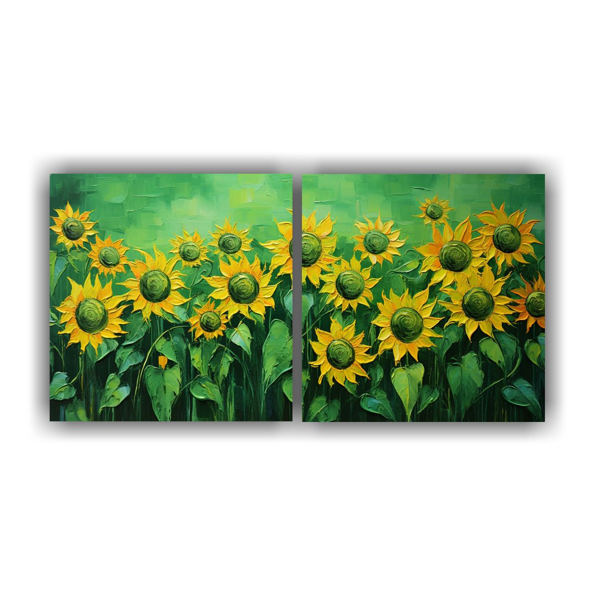 GENERICO - Dos Lienzos Moderno Colorido De Girasoles Verdes 60x30 Cm