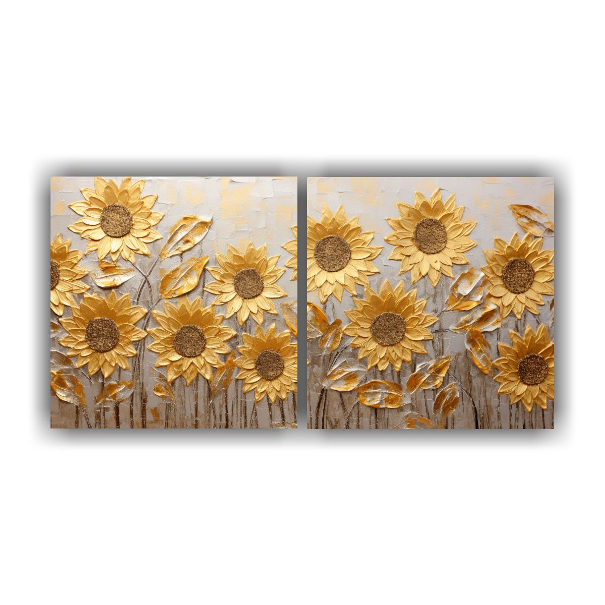 GENERICO - Pintura Juvenil De Girasoles Dorados En Lienzo 80x40 Cm