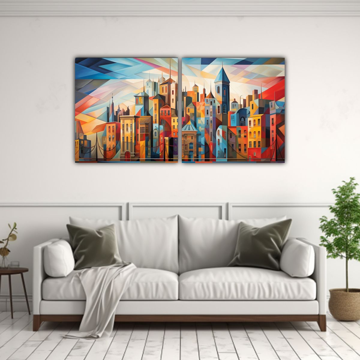 GENERICO - Paisaje Urbano Cubista En Pinturas Decorativas 80x40 Cm