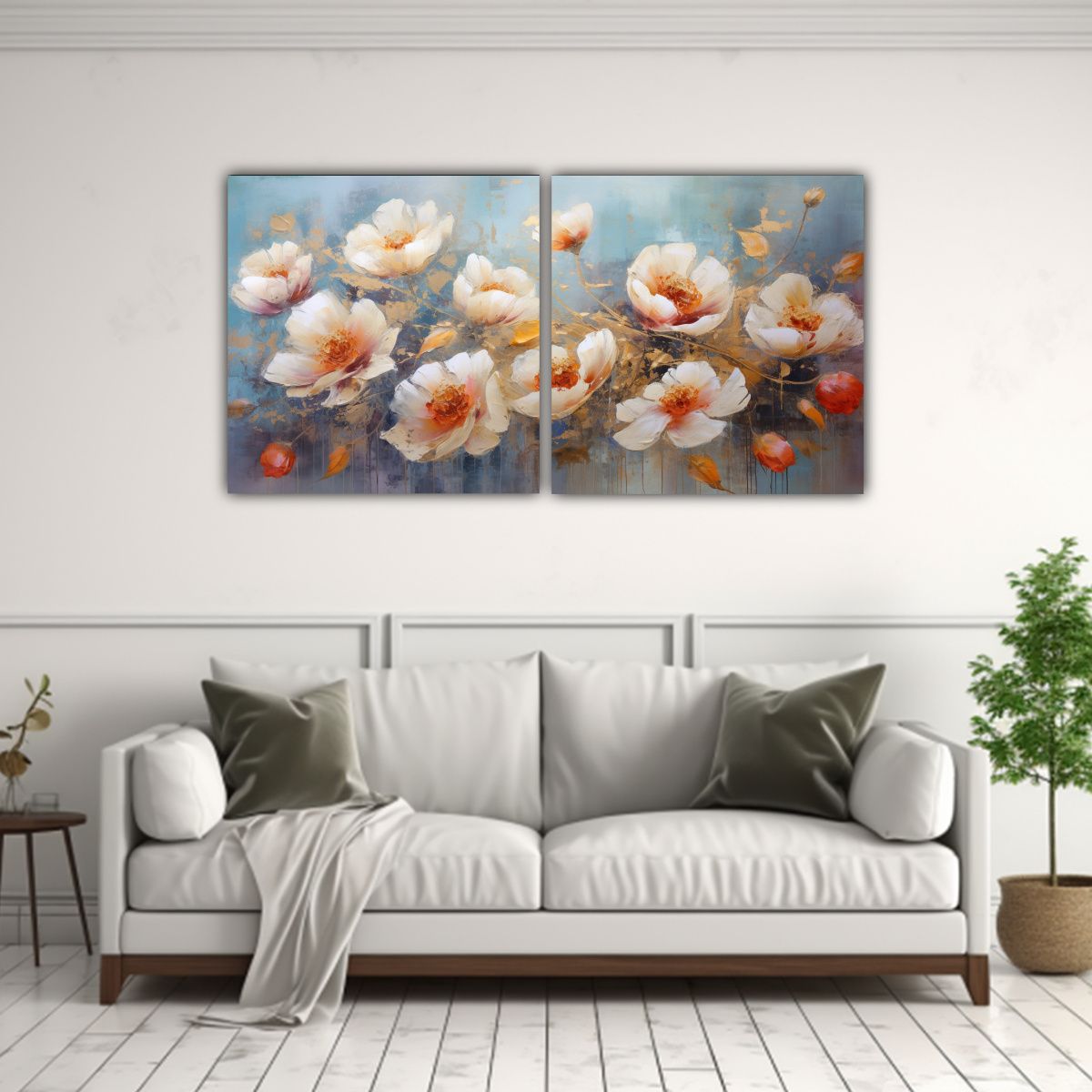 GENERICO - Pintura Floral En Lienzo Estilo Galería Dos 60x30 Cm