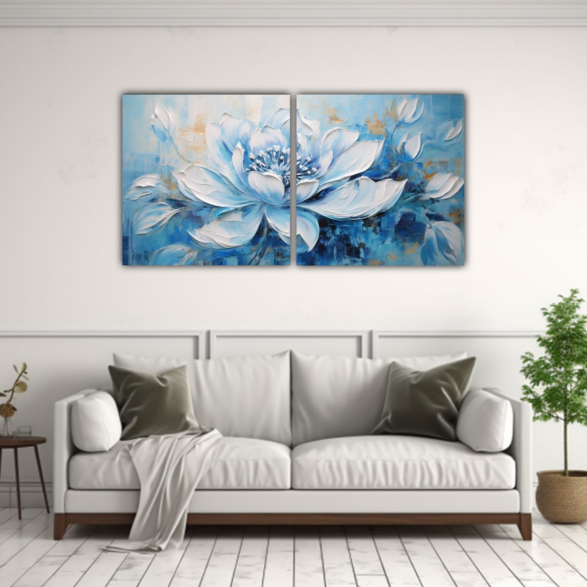 GENERICO - Pintura Abstracta En Lienzo Loto Azul Estilo B 60x30 Cm