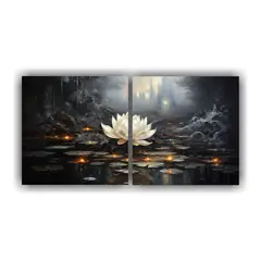GENERICO - Pintura Sobre Lienzo Estilo Flor De Loto Negra En 100x50 Cm