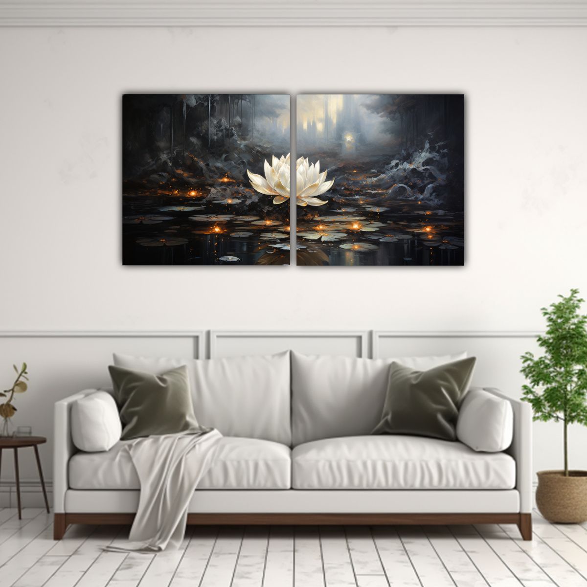 GENERICO - Pintura Sobre Lienzo Estilo Flor De Loto Negra En 100x50 Cm
