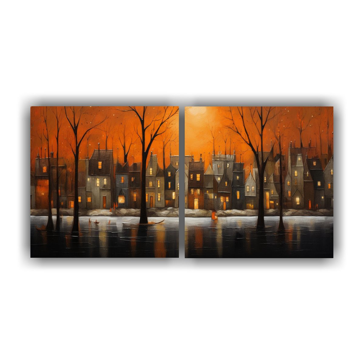 GENERICO - Díptico Horizontal Enigmático Casas A La 80x40 Cm