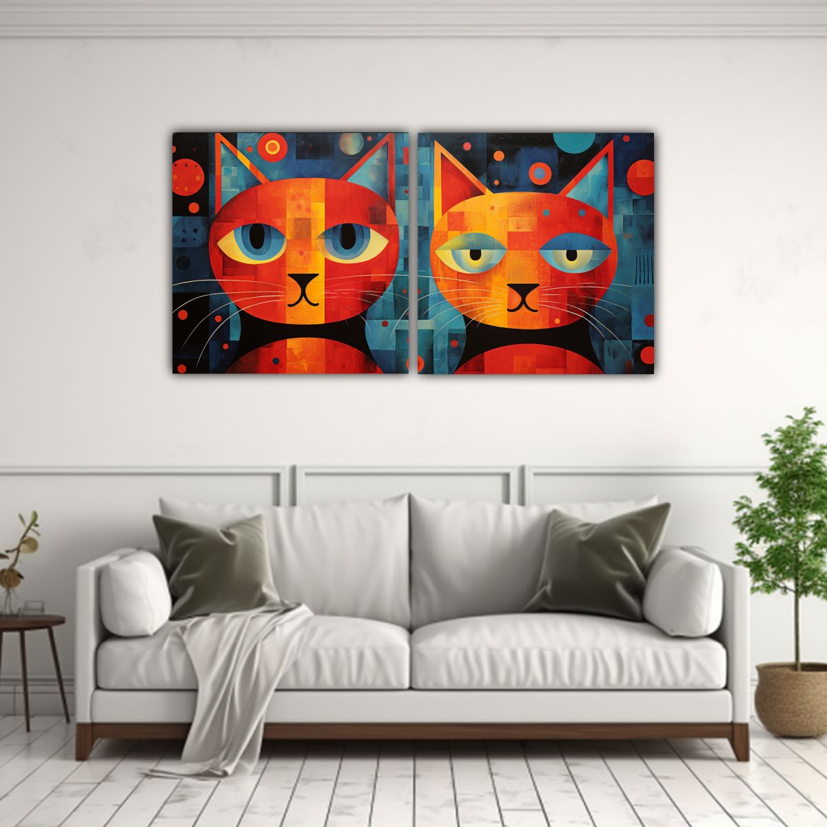 GENERICO - Pinturas De Pared Estilo Galería Gatos Abstractos 80x40 Cm