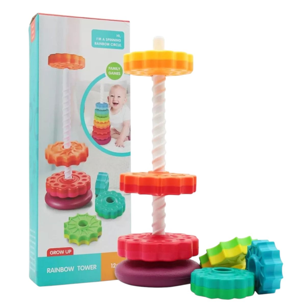 GENERICO - JUGUETE APILABLE TORRE GIRATORIA RAINBOW