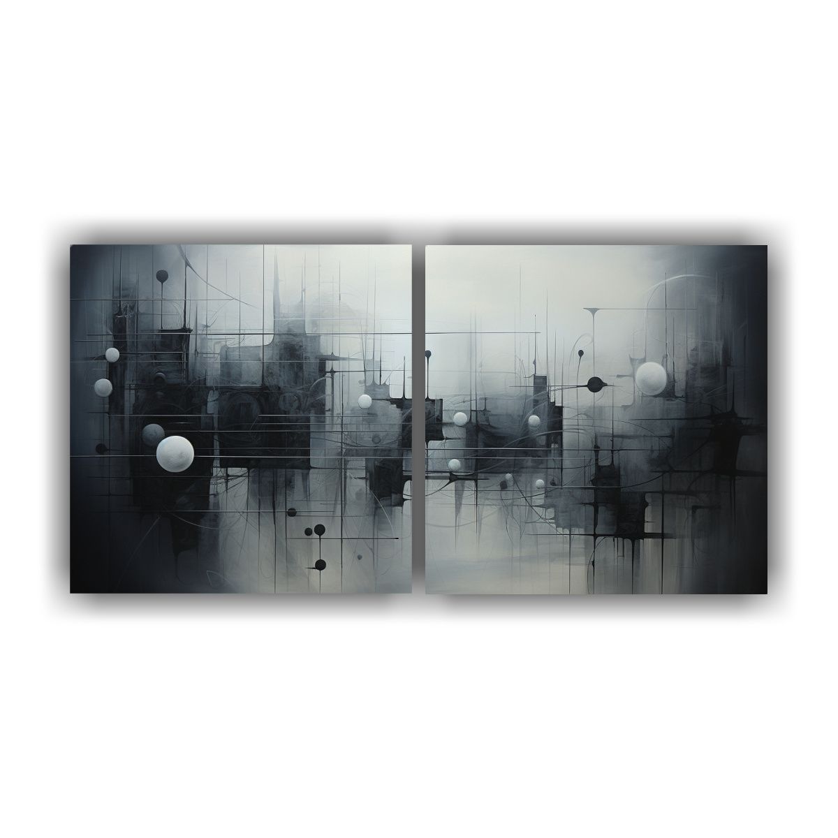 GENERICO - Cuadros Abstractos En Tonos Grises Para 100x50 Cm