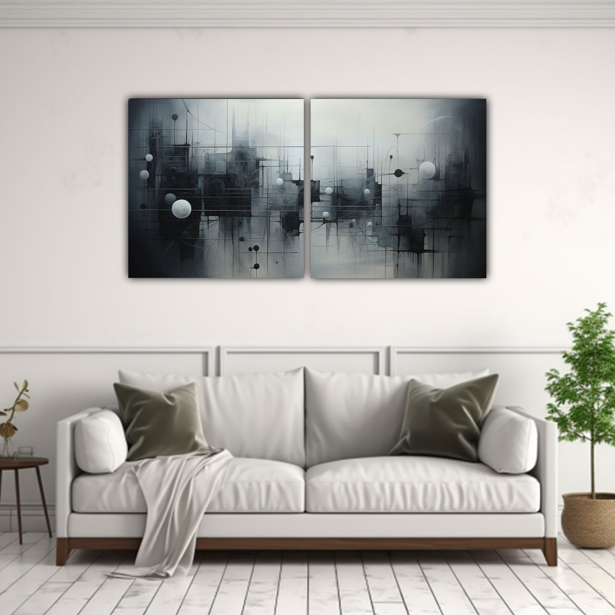 GENERICO - Cuadros Abstractos En Tonos Grises Para 100x50 Cm