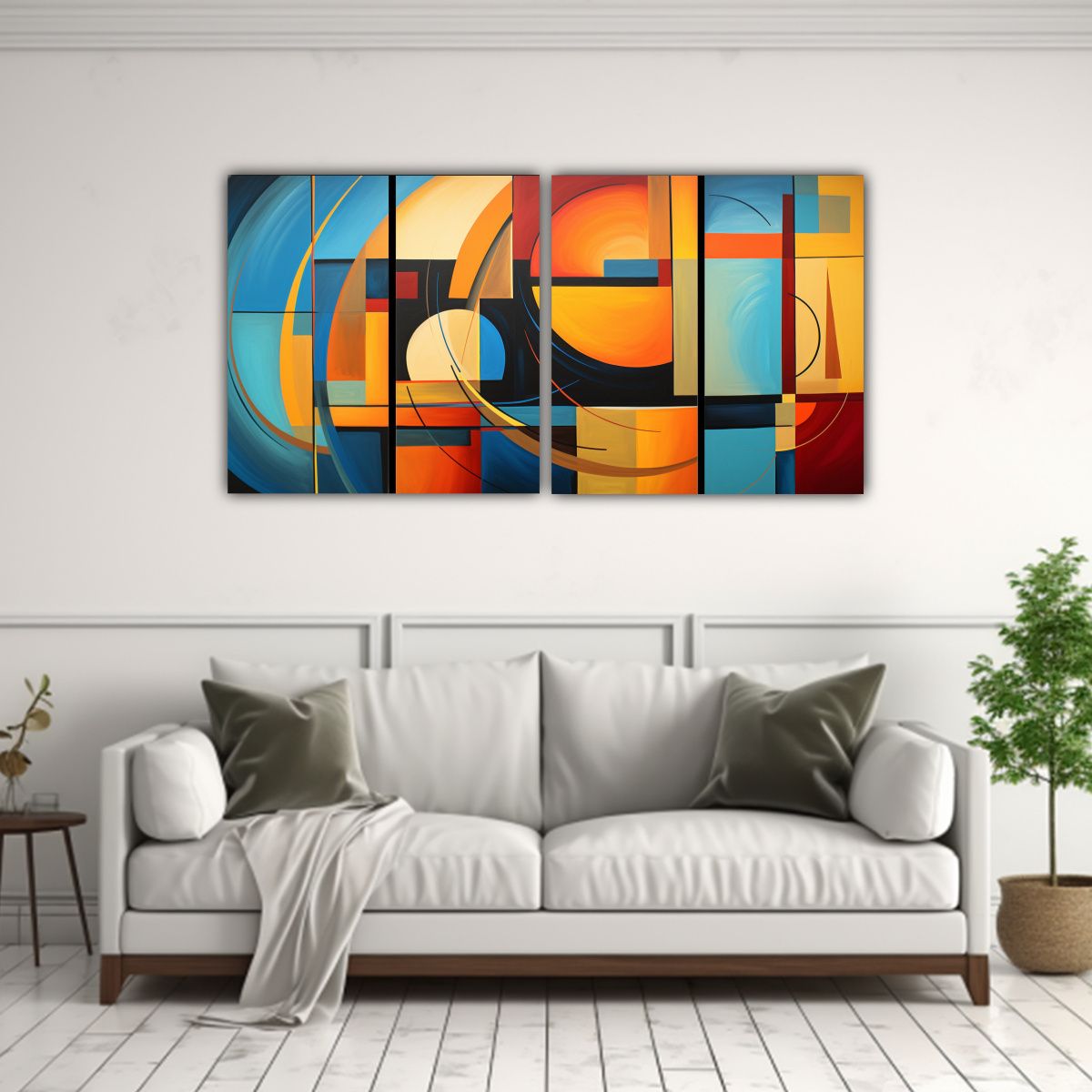 GENERICO - Cuadros Abstractos Neutros En Bastidor Calidos 60x30 Cm