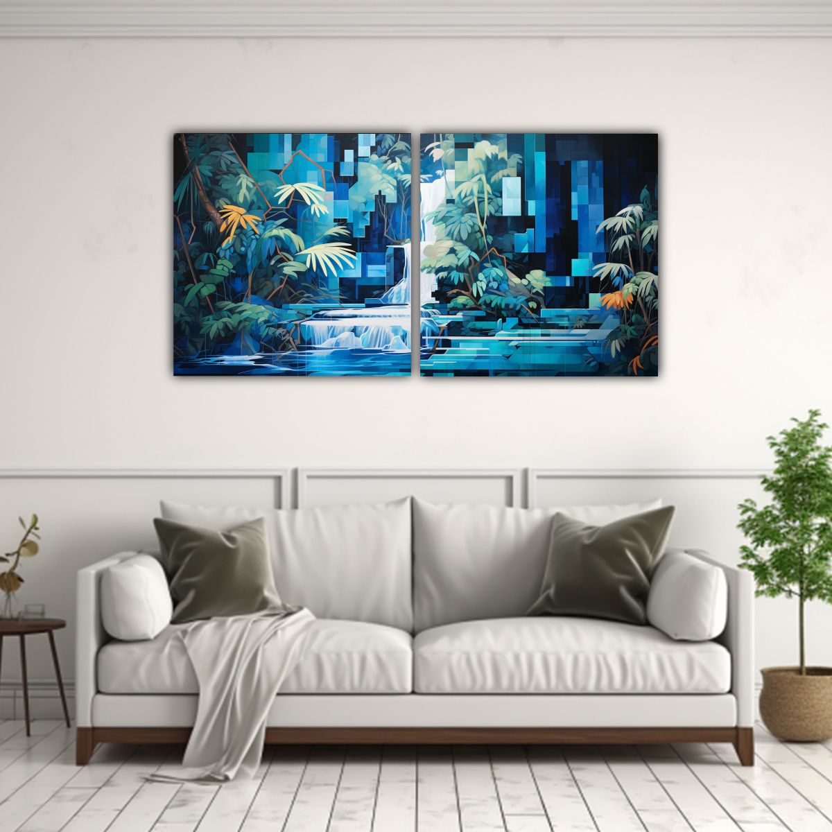 GENERICO - Cascada De Geometrías Azul Y Turquesa En Dos 100x50 Cm