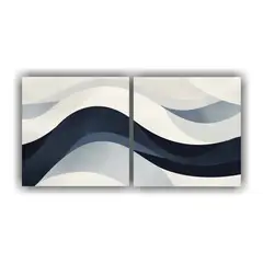 GENERICO - Pintura Abstracta Azul Y Gris En Lienzo Blanco 80x40 Cm