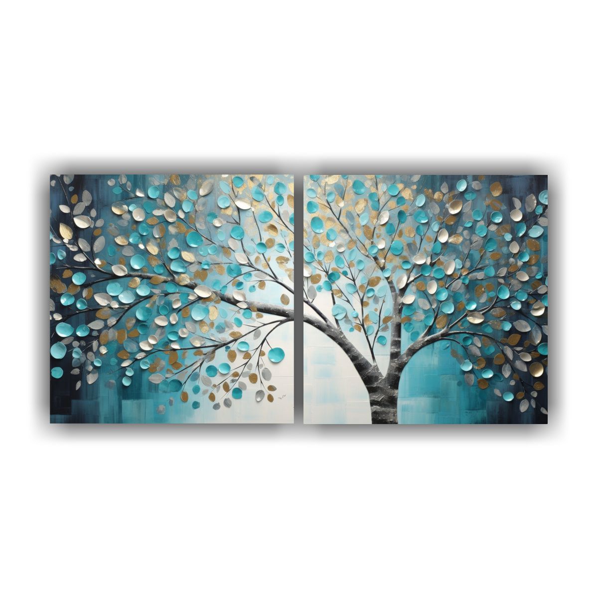 GENERICO - Pintura En Tela Árbol Turquesa Y Plata De Gran 100x50 Cm