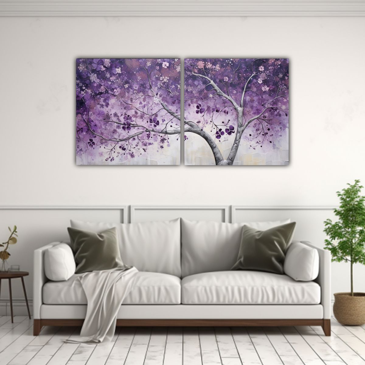 GENERICO - Lienzo Tema Clásico Del árbol En Morado Y Plata 60x30 Cm