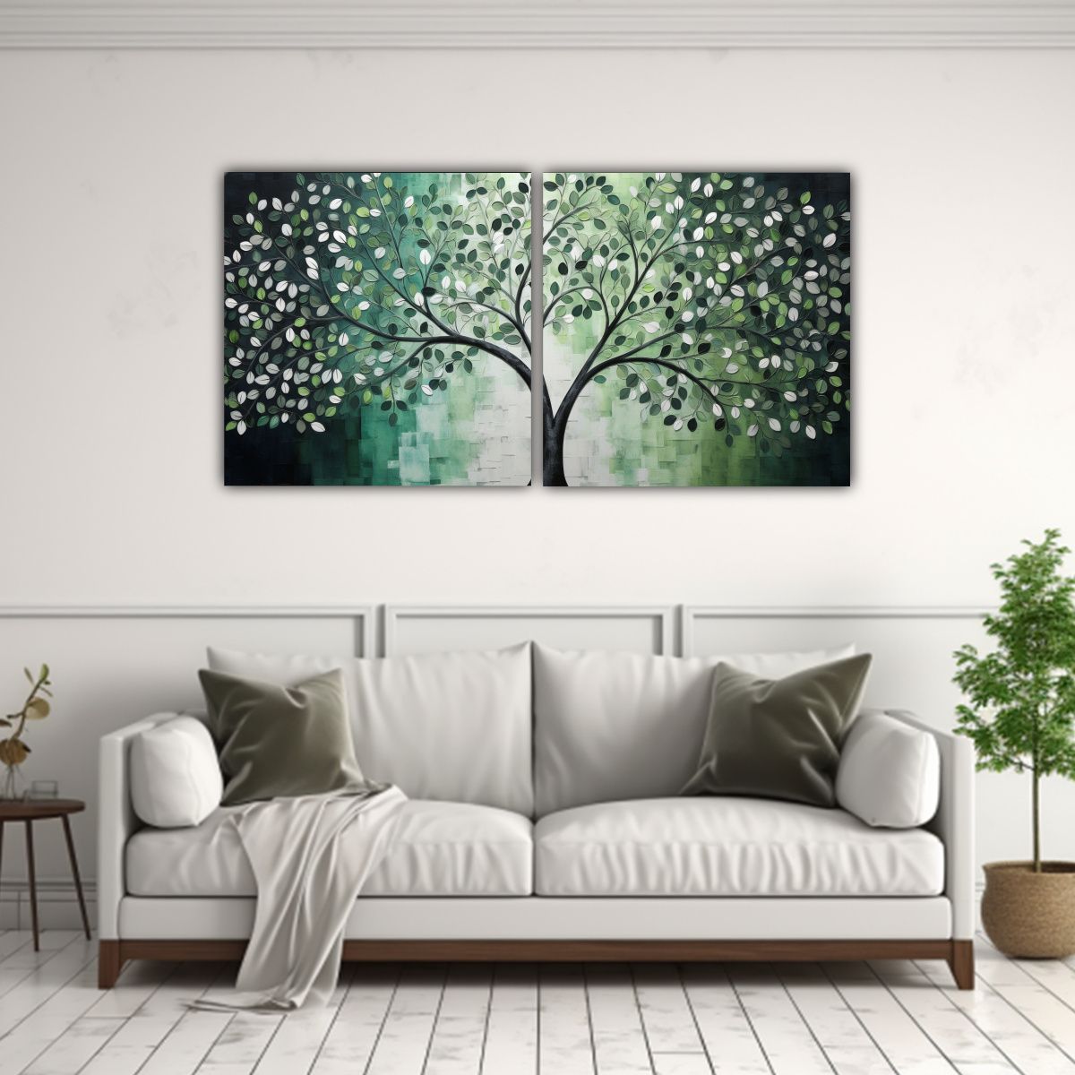 GENERICO - Set 2 Lienzos Finas Líneas Espacio Verde Y 80x40 Cm