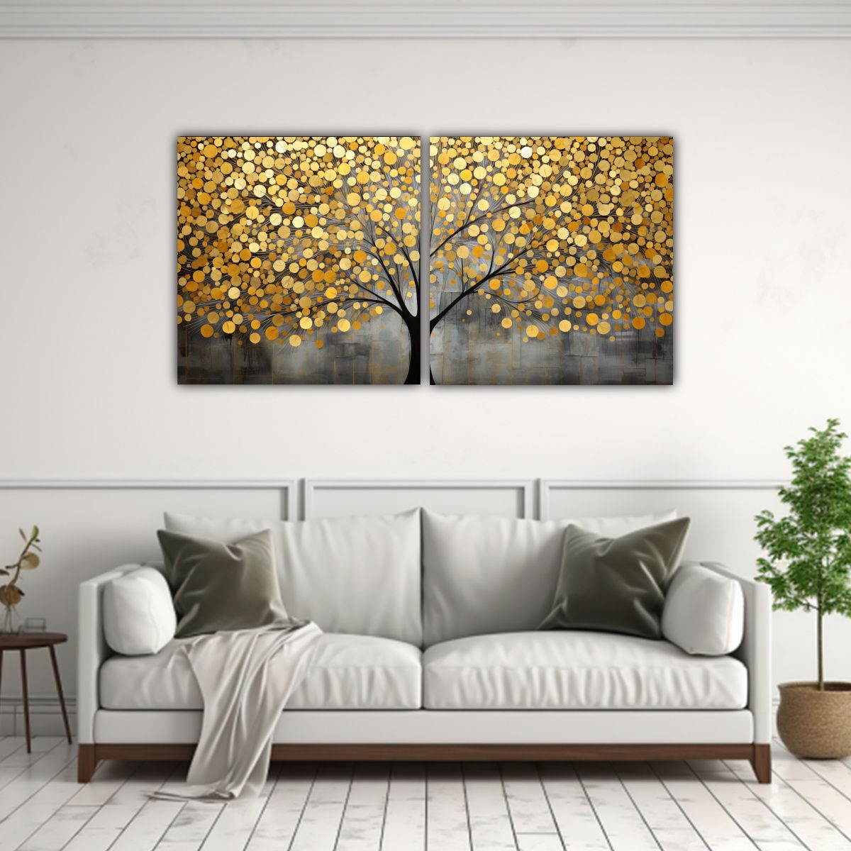 GENERICO - Pinturas De árbol En Dorado Y Amarillo En Estilo 100x50 Cm