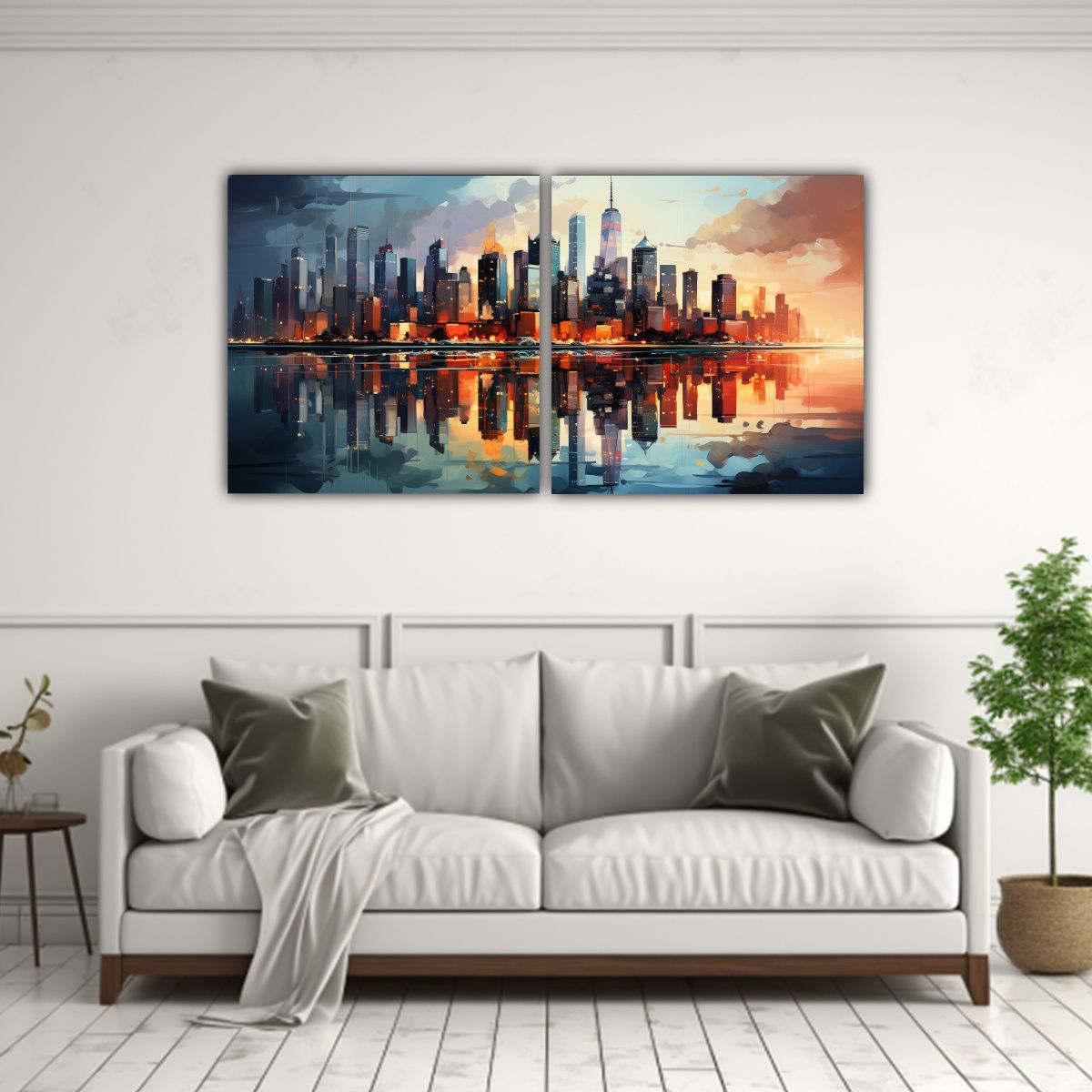 GENERICO - Pintura Abstracta De Edificios Junto Al Agua 80x40 Cm