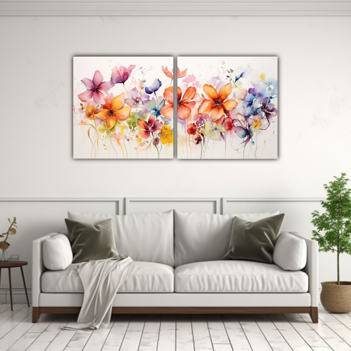 GENERICO - Cuadros Modernos De Flores Abstractas En Acuarela 60x30 Cm