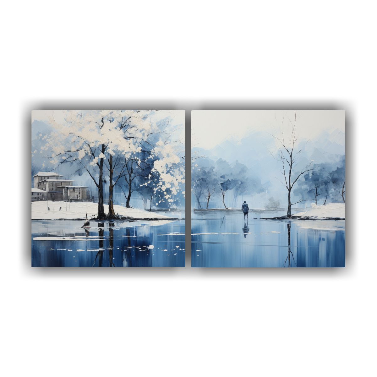 GENERICO - Cuadro Para Comedor De Árboles En Plata Y Blanco 80x40 Cm