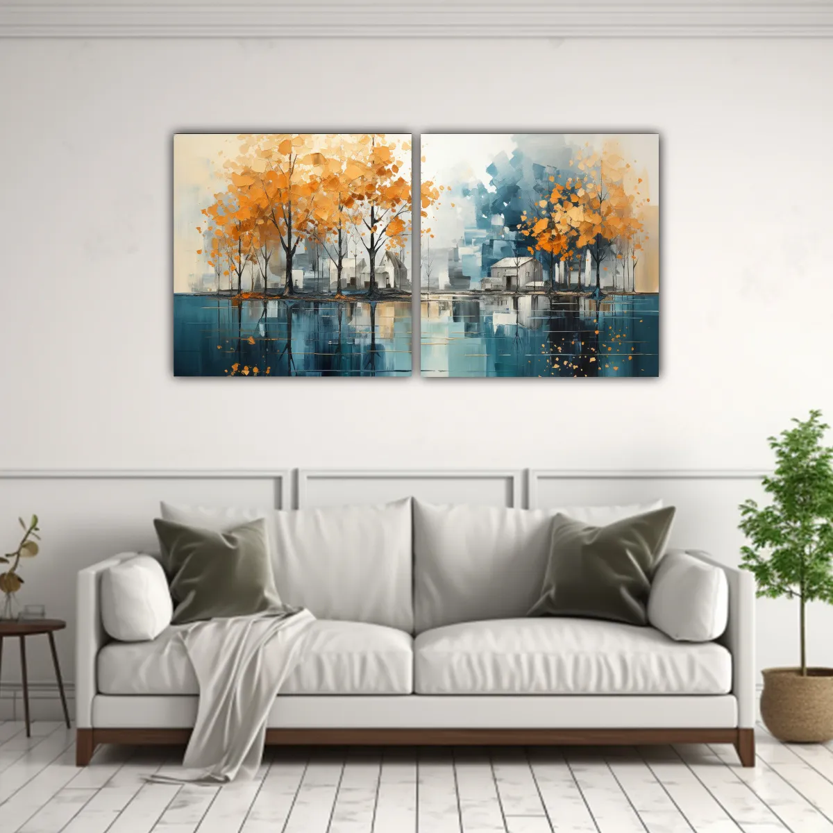GENERICO - Pintura Abstracta De árboles En Plata Y Oro Con 100x50 Cm