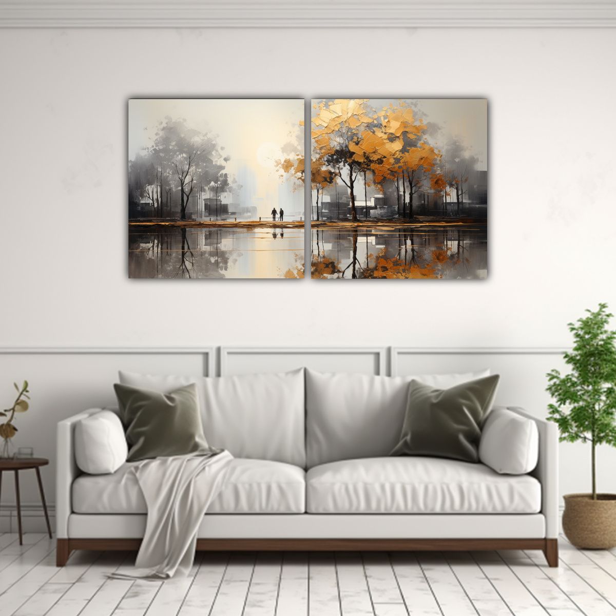 GENERICO - Dos Lienzos Tema Linda Pintura Abstracta De 60x30 Cm