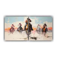 GENERICO - Cuadros Abstractos De Personas A Caballo En La 80x40 Cm