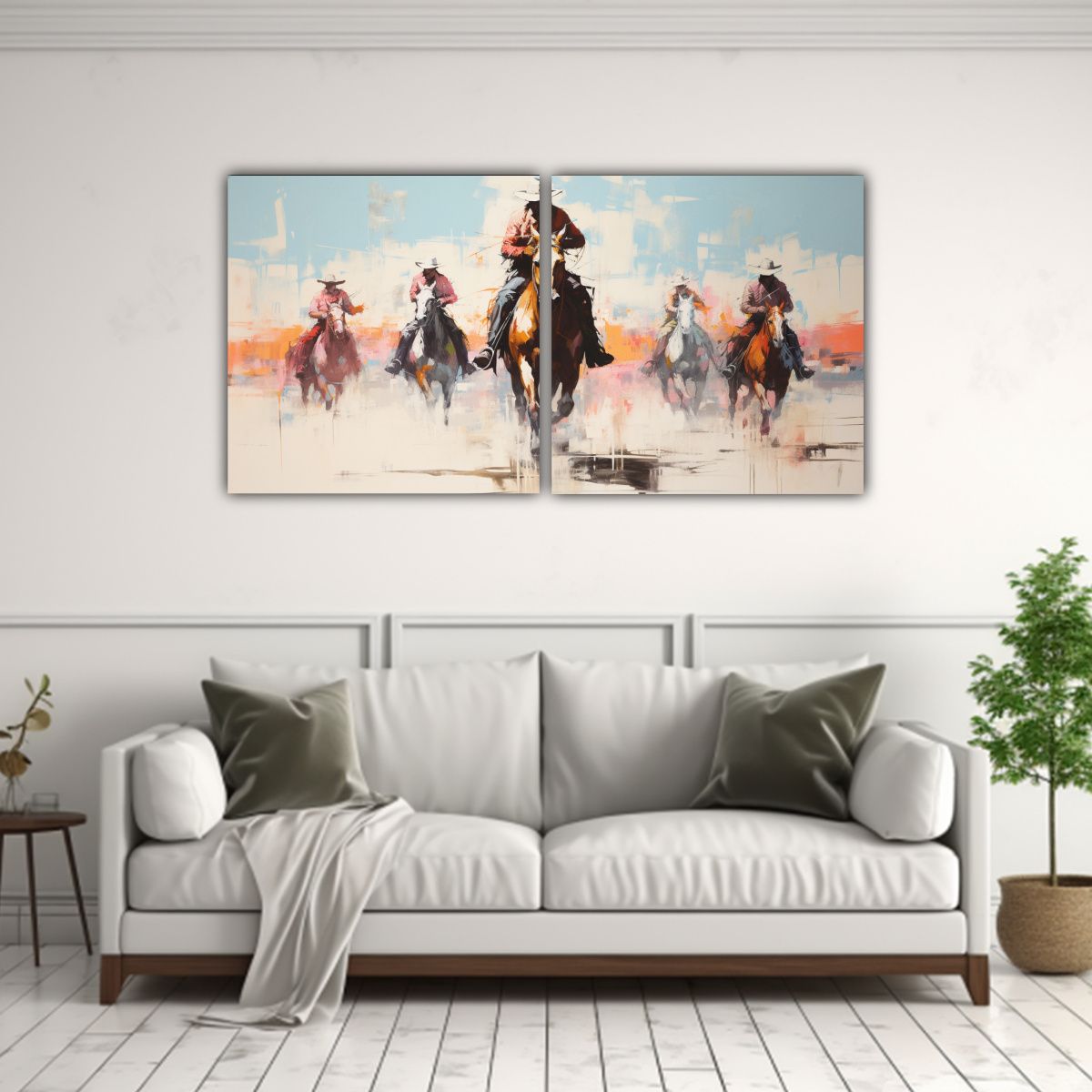 GENERICO - Cuadros Abstractos De Personas A Caballo En La 60x30 Cm