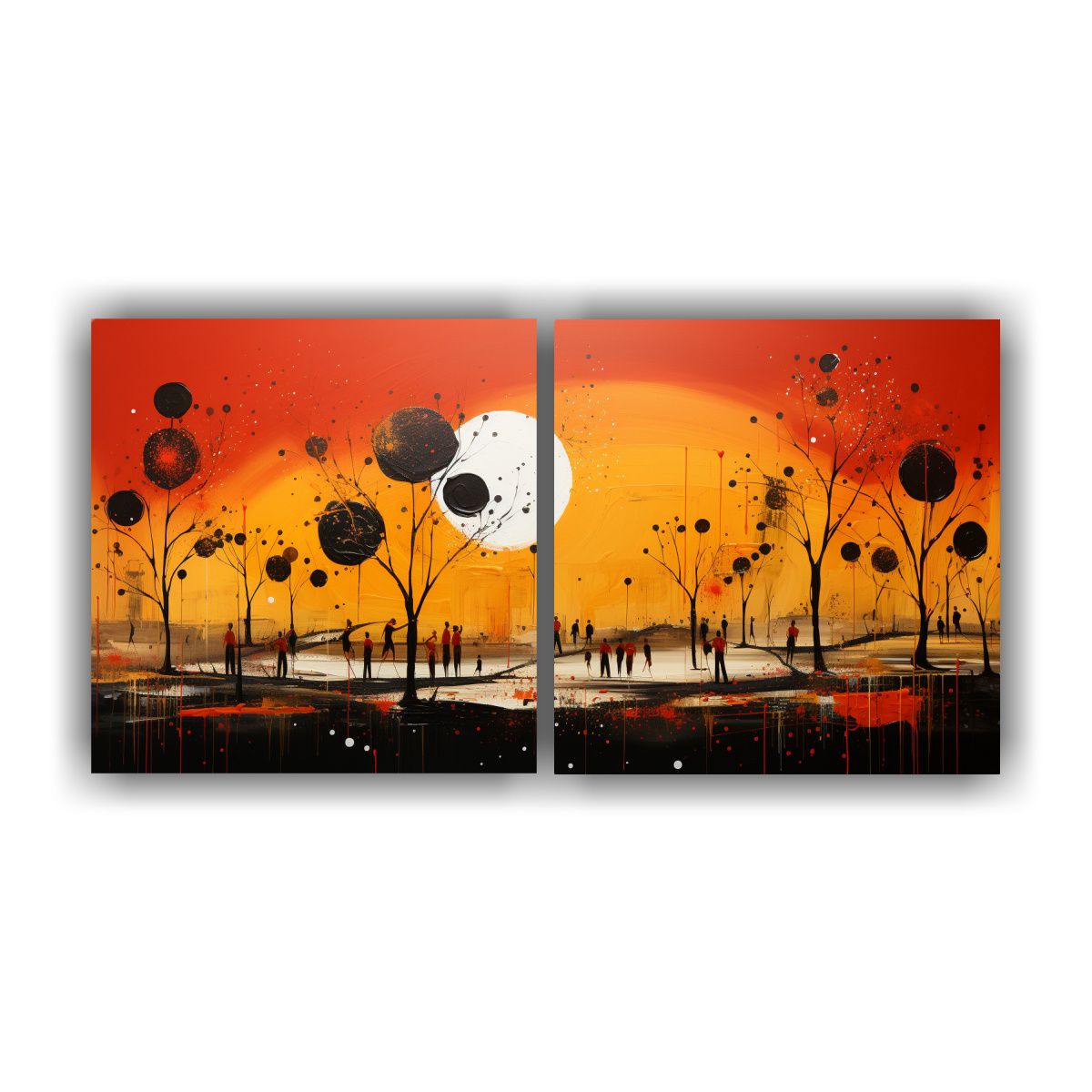 GENERICO - Cuadros Abstracción Amarillo Y Rojo Pintura 80x40 Cm