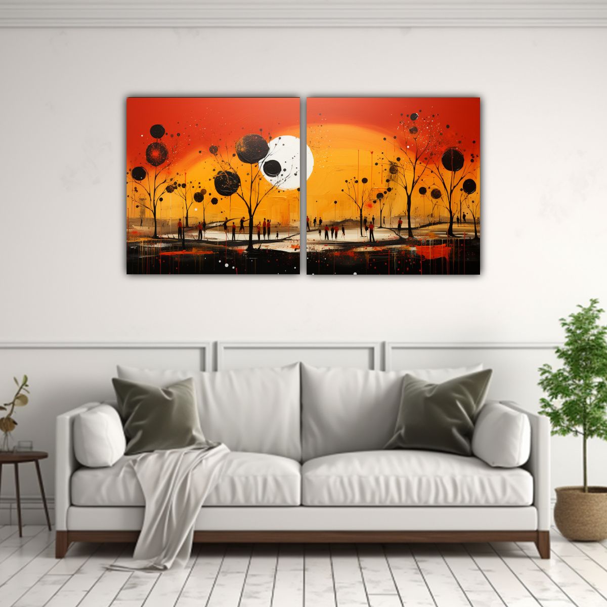 GENERICO - Cuadros Abstracción Amarillo Y Rojo Pintura 80x40 Cm