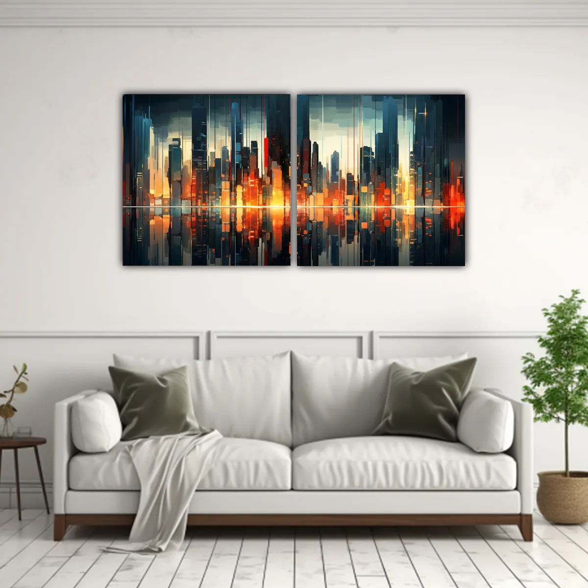 GENERICO - Cuadro Abstracto Multicolor De Ciudad En Lienzo 80x40 Cm