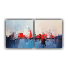 GENERICO - Pintura Abstracta De La Ciudad Pintada En Azul 80x40 Cm