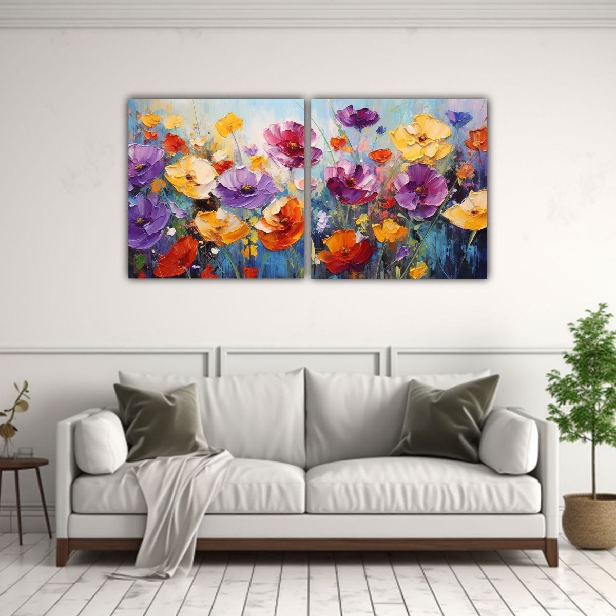 GENERICO - Pintura Flores En Lienzo Decorativo Juego De 2 60x30 Cm