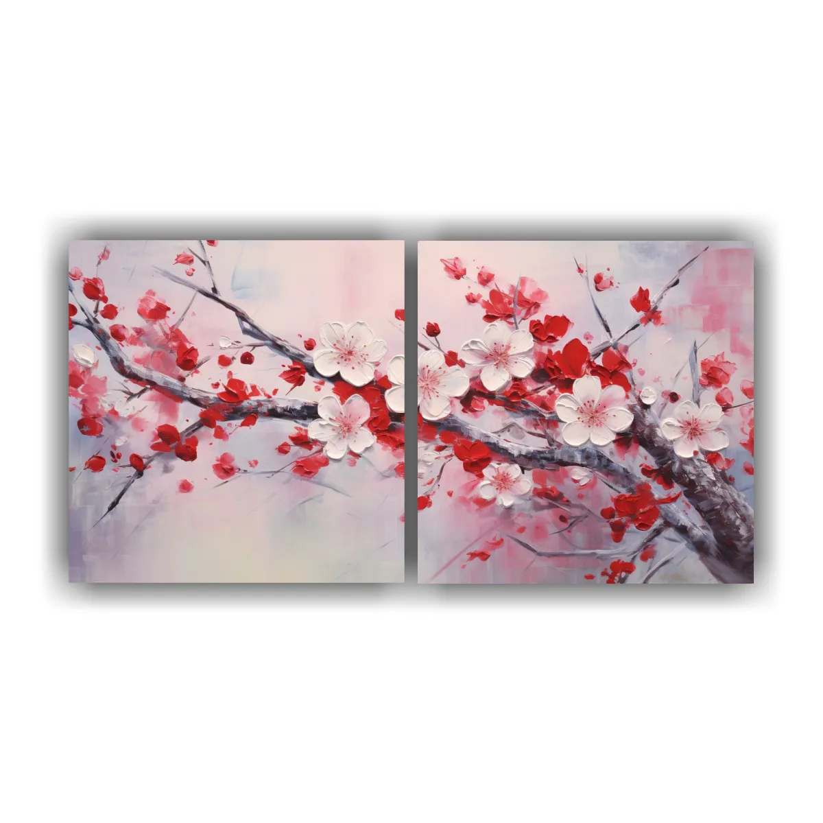 GENERICO - Pintura En Lienzo De Flores De Cerezo Rojas 60x30 Cm