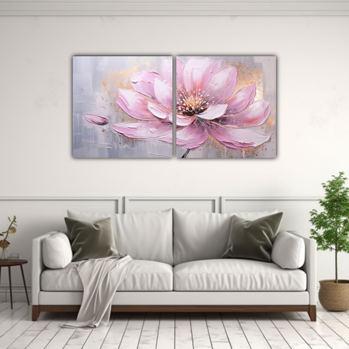 GENERICO - Pintura Abstracta De Flores Rosas En Lienzo Al 60x30 Cm
