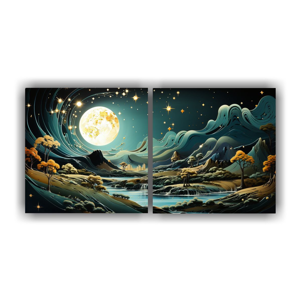 GENERICO - Paisaje Nocturno Con Luna Y Montañas En 100x50 Cm