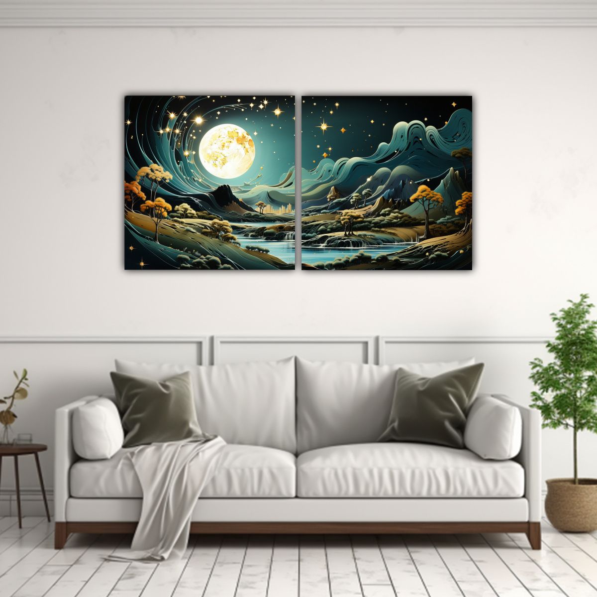 GENERICO - Paisaje Nocturno Con Luna Y Montañas En 80x40 Cm