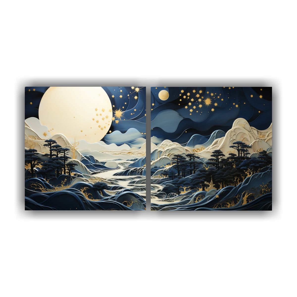 GENERICO - Dos Composiciones Modernas Con Luna Y Montañas 100x50 Cm