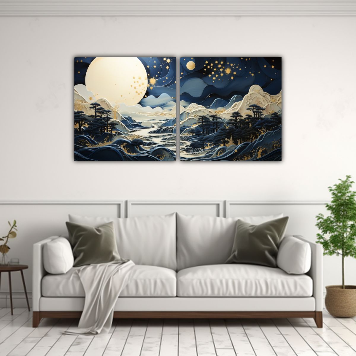 GENERICO - Dos Composiciones Modernas Con Luna Y Montañas 100x50 Cm