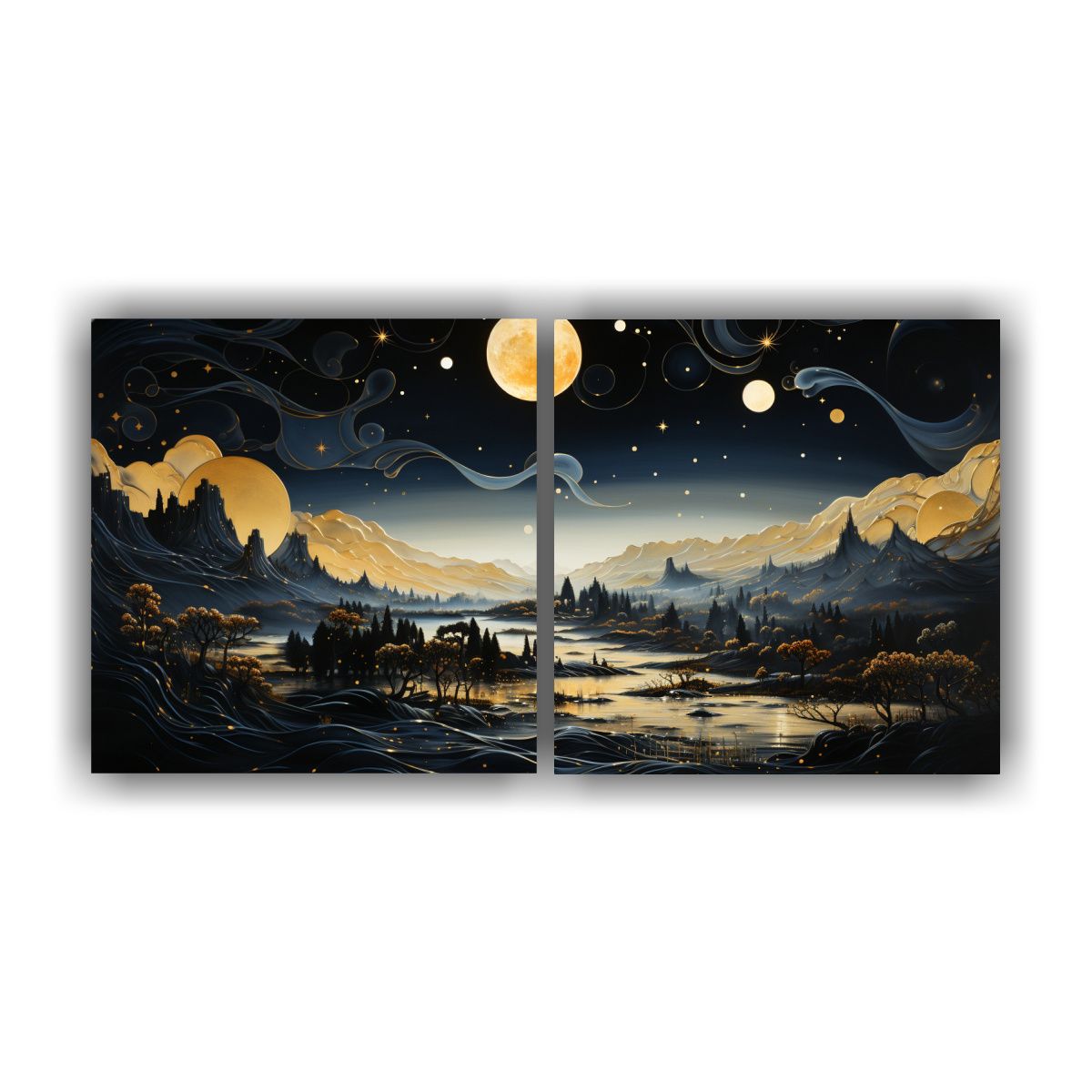 GENERICO - Pintura Con Luna Y Montañas En Bastidor 80x40 Cm