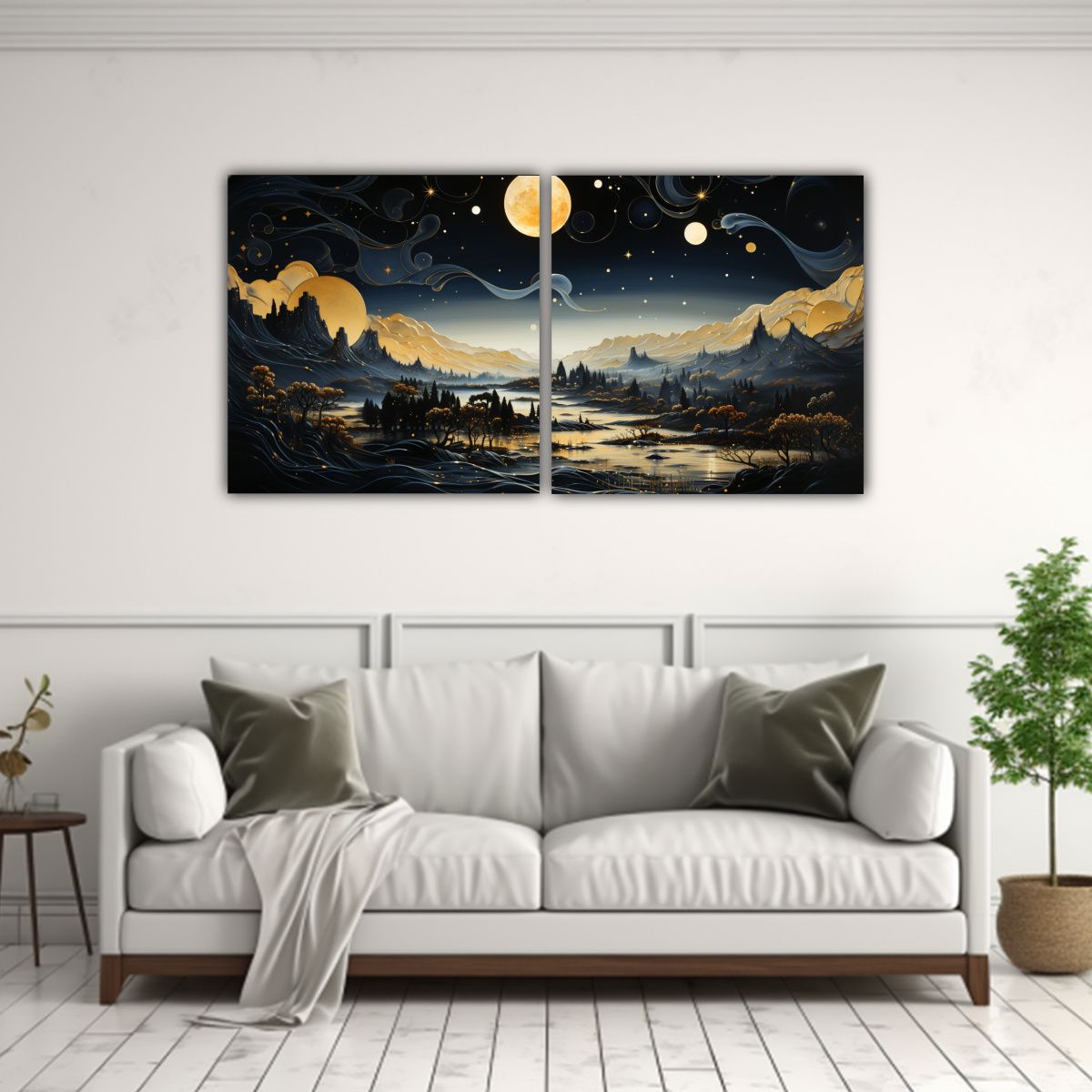 GENERICO - Pintura Con Luna Y Montañas En Bastidor 80x40 Cm