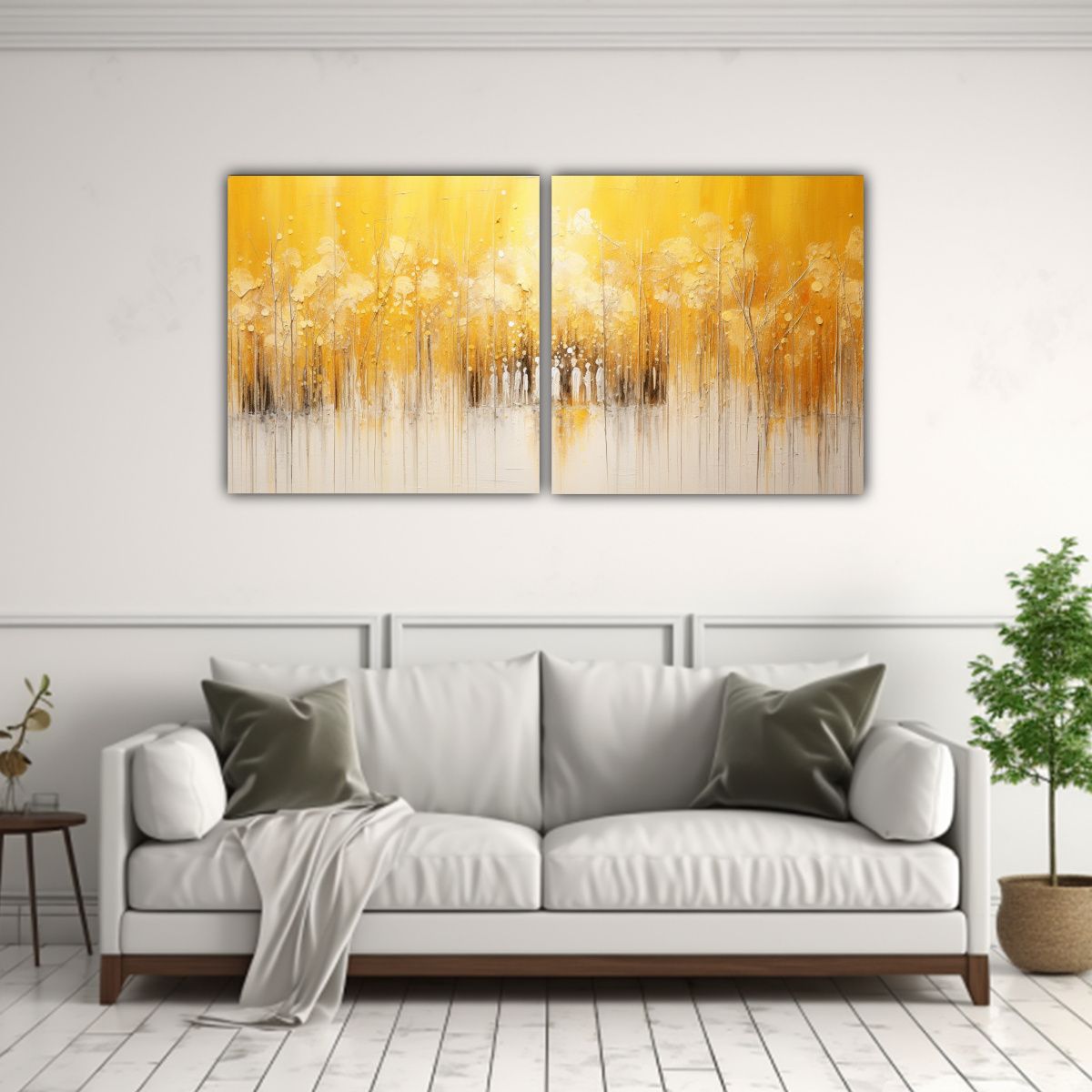 GENERICO - Cuadro Decorativo En Amarillo Y Plateado Estilo 80x40 Cm