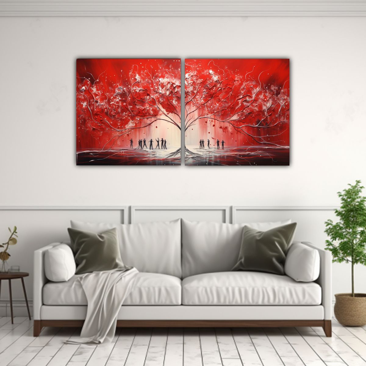 GENERICO - Cuadro Moderno En Escena De Dos Telas En Rojo Y 100x50 Cm