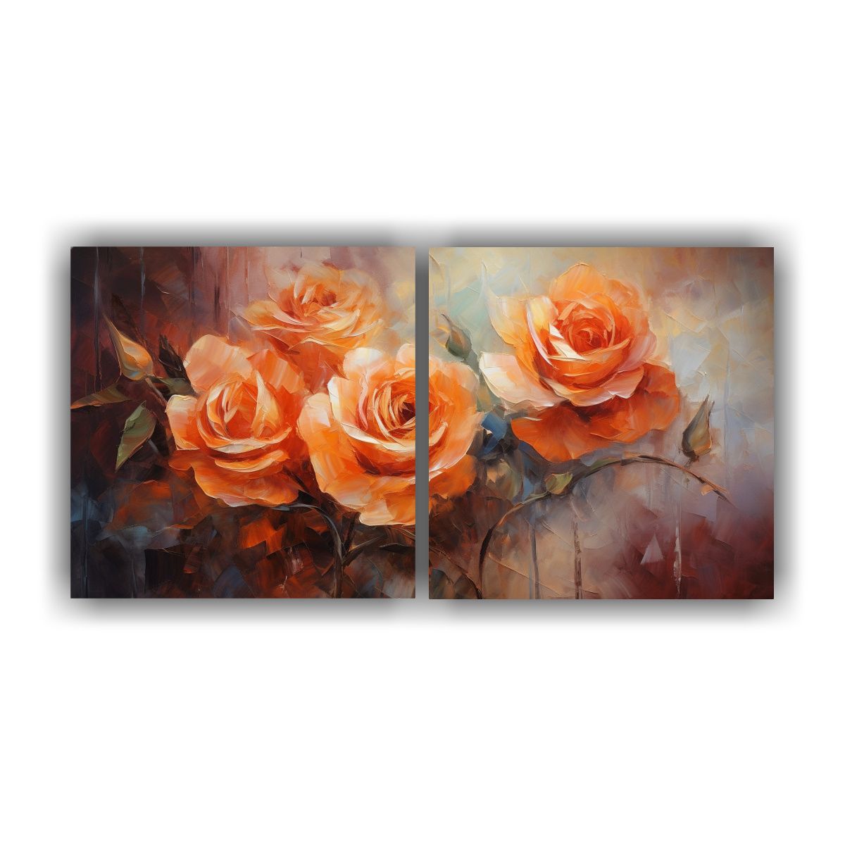 GENERICO - Pintura Abstracta De Rosas Naranjas En Lienzo 60x30 Cm