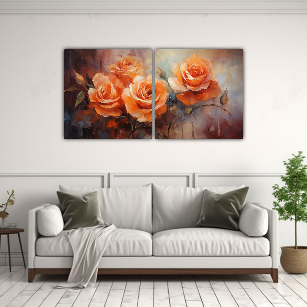 GENERICO - Pintura Abstracta De Rosas Naranjas En Lienzo 60x30 Cm