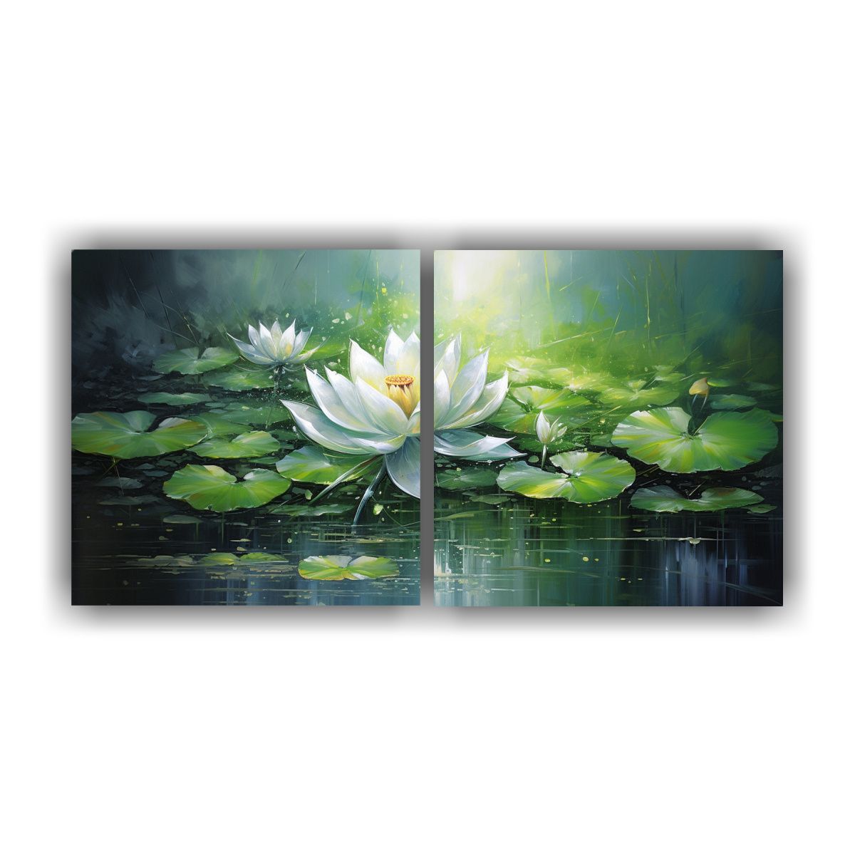 GENERICO - Pintura De Loto Verde En Lienzo Estilo Decorativo 60x30 Cm