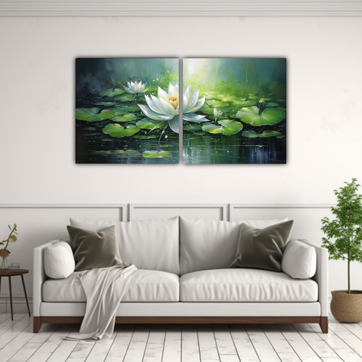 GENERICO - Pintura De Loto Verde En Lienzo Estilo Decorativo 60x30 Cm