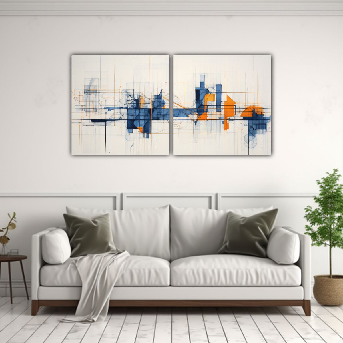 GENERICO - Pintura Decorativa Abstracta Con Naranja E índigo 60x30 Cm