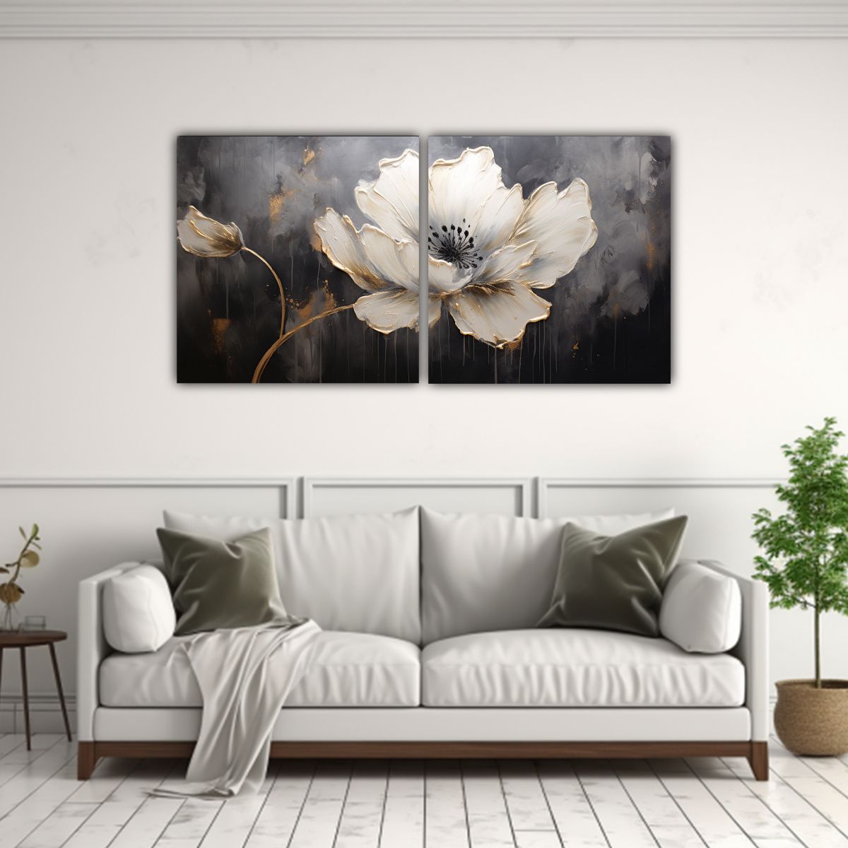 GENERICO - Pintura De Flores Negras En Lienzo Estilo 60x30 Cm